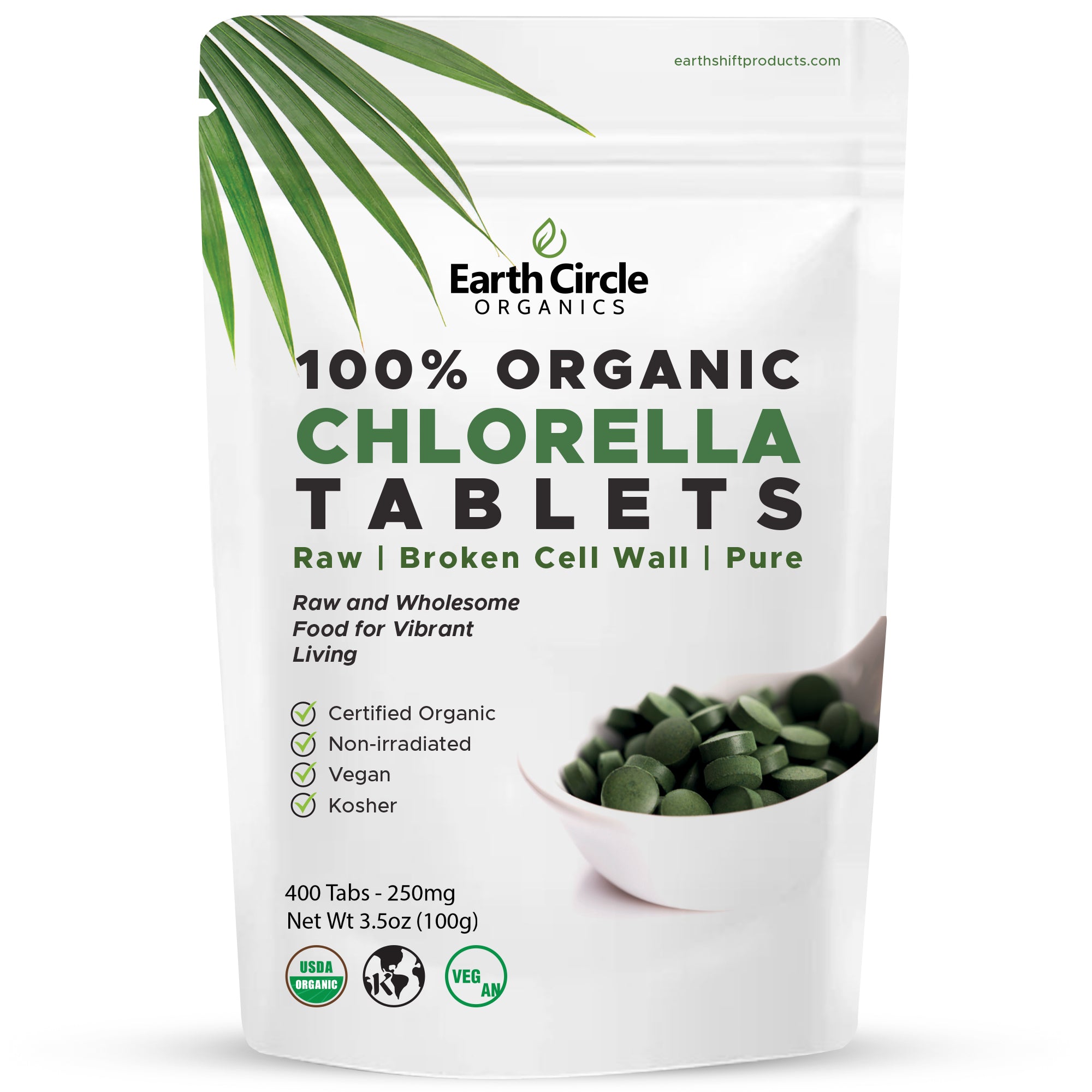 Earth Circle Organics Organic Chlorella Tablets - Superfood with Highest Chlorophyll Content