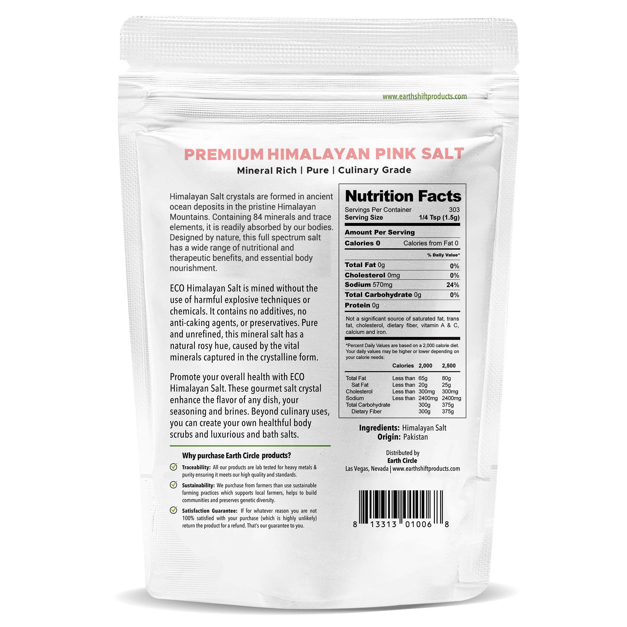 Earth Circle Organics Himalayan Pink Fine Grain Salt | Pure Culinary Grade Minerals - 1lb