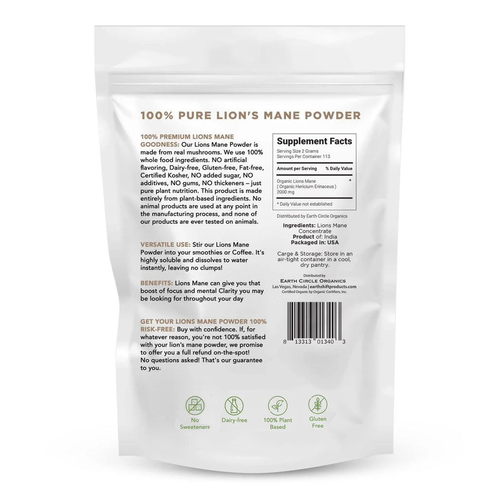 Organic Lions Mane Powder for Mental Clarity and Focus - 16oz