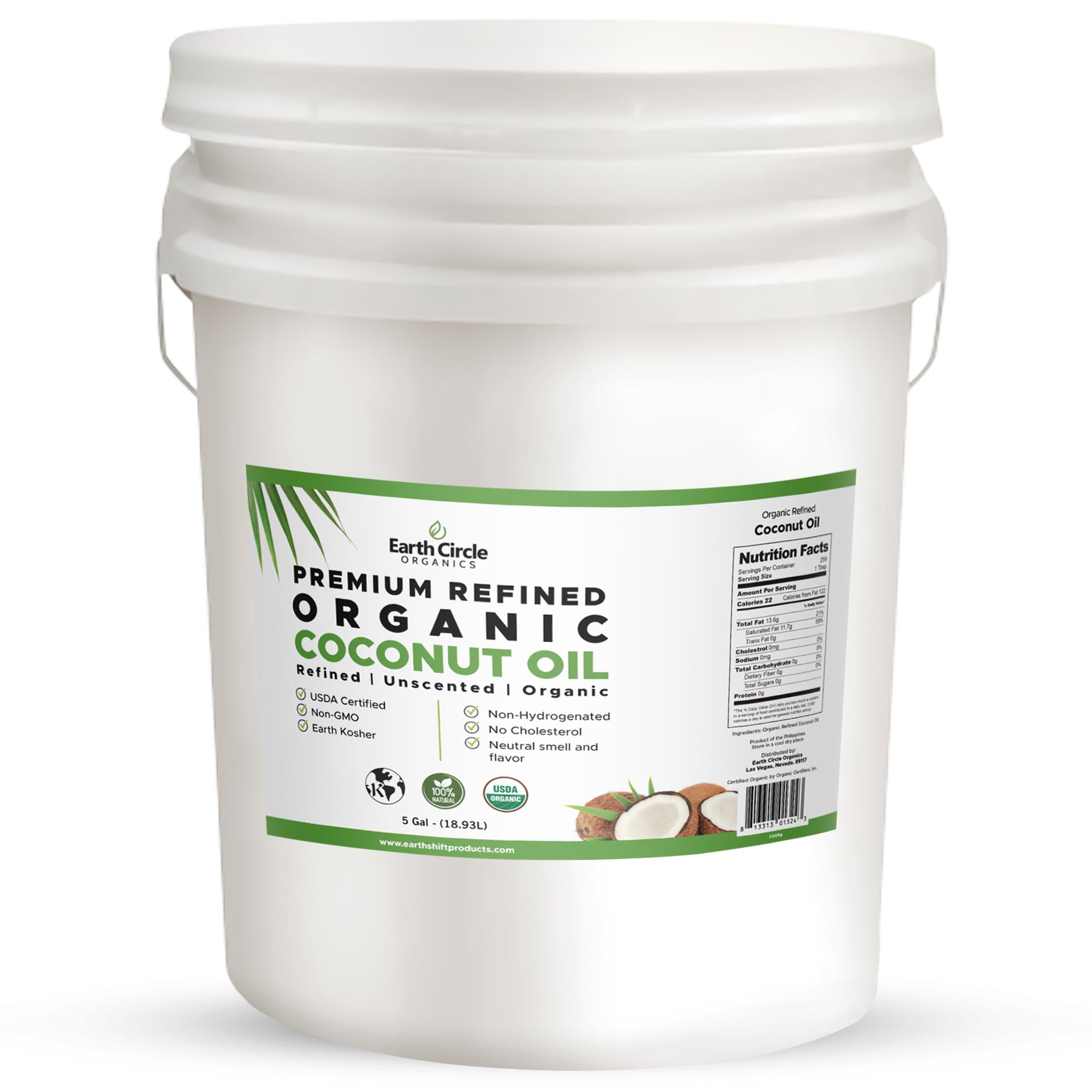 Organic Refined Coconut Oil - 5 Gallon Size | Great for Cooking and Skin Care | Lab Tested for Purity and Ethically Sourced
