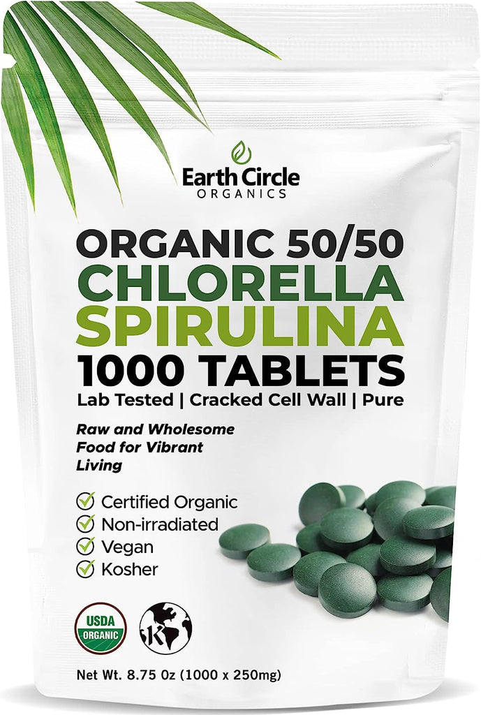Organic Chlorella and Spirulina Tablets - High Chlorophyll and Protein Superfood Blend from Taiwan by Earth Circle Organics