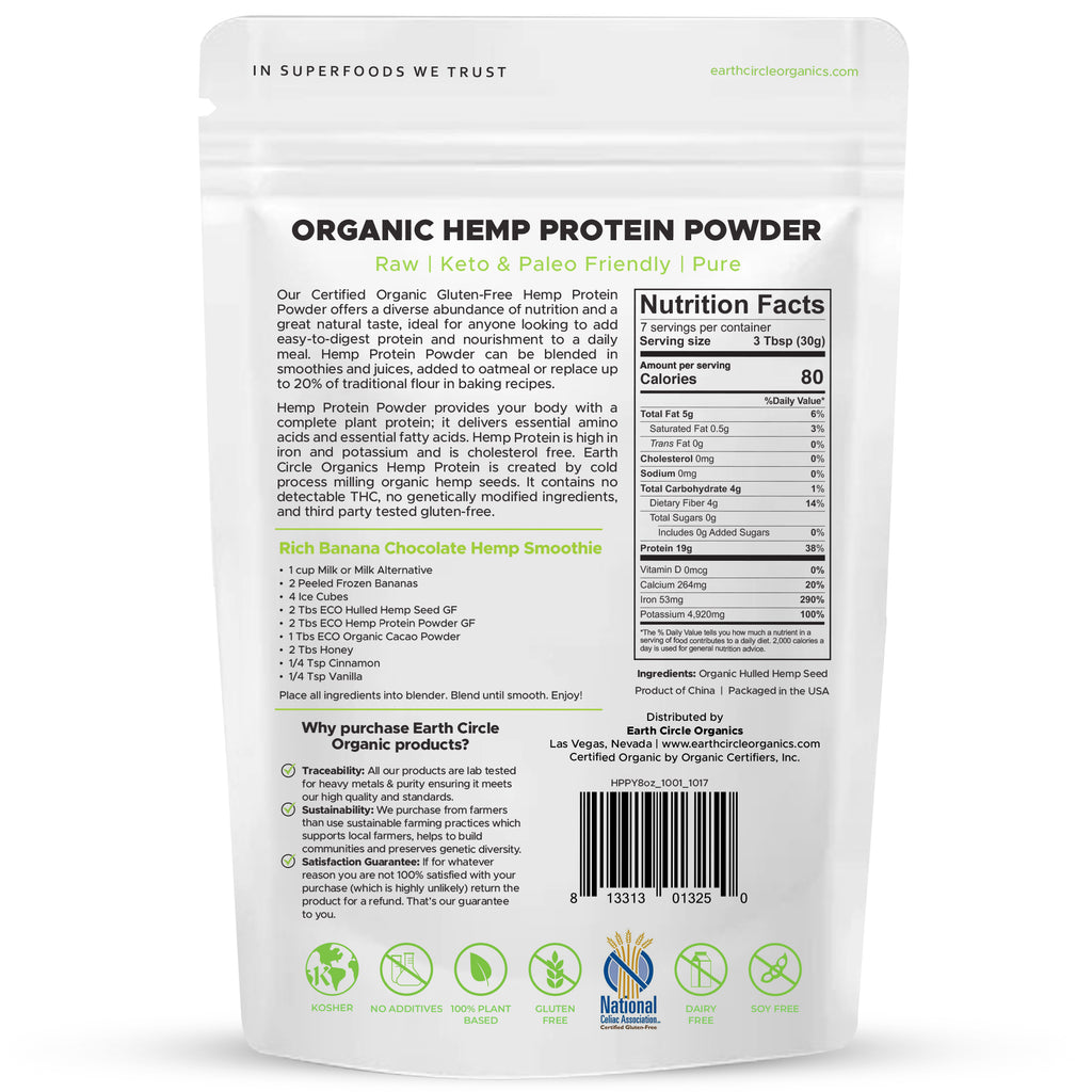 Hemp Protein Powder |  Organic | Certified Gluten Free - 8oz
