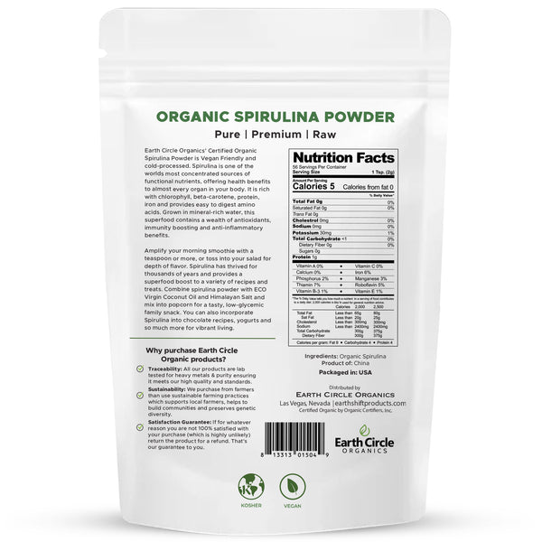 Spirulina Powder |  Organic | Kosher  - 4oz