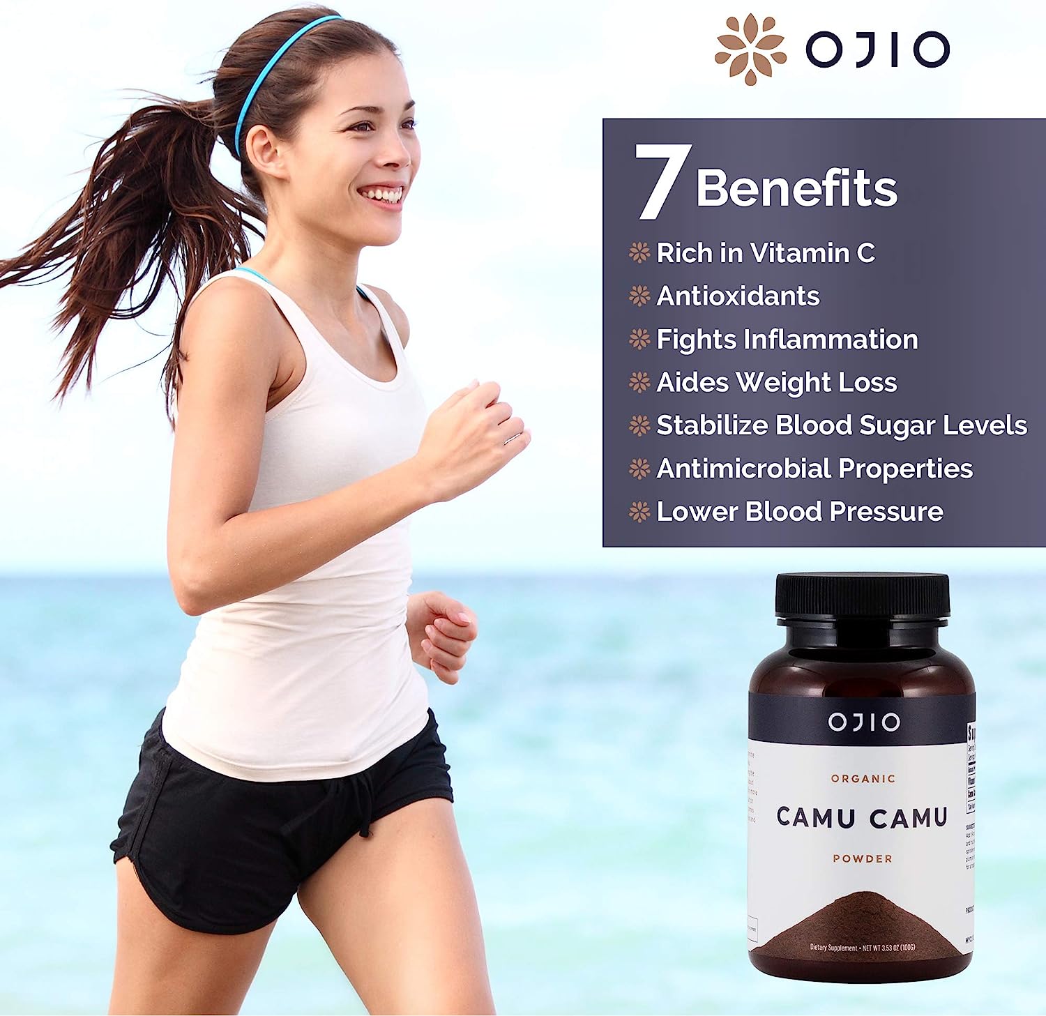 Ojio Organic Camu Camu Powder - Organic Berry Powder Packed with Vitamin C, Antioxidants - USDA Certified Organic Raw, Vegan - Purest Source - 100g